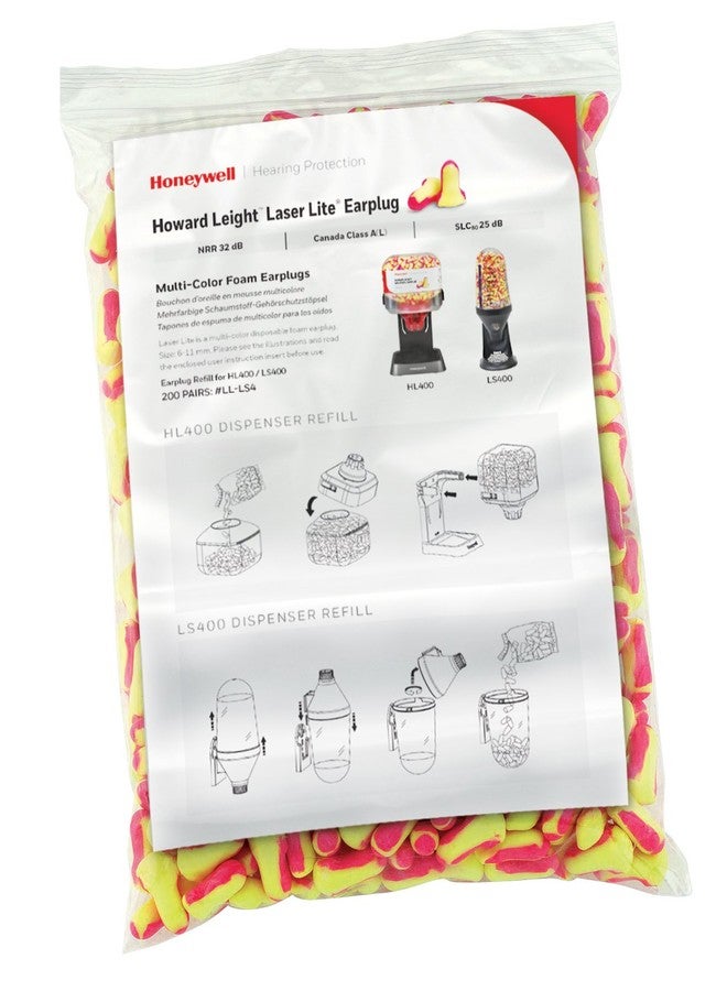 Howard Leight Laser Lite Hi-Visibility Earplug Refill for HL400 Dispenser, 200 Pairs (LPF-LS4-REFILL), Yellow/Magenta - Image 1